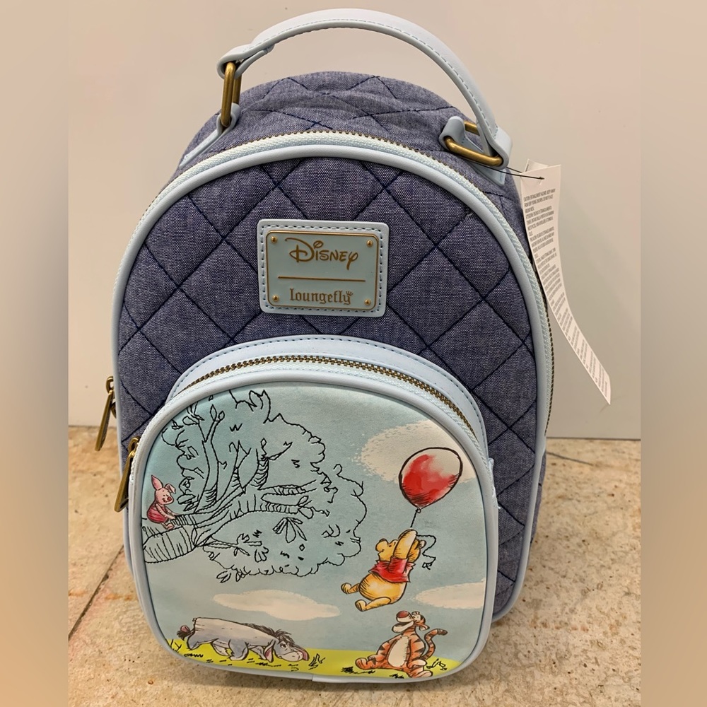 Disney Parks Excl. Winnie the Pooh Piglet Quilted Blue Loungefly Backpack NWT